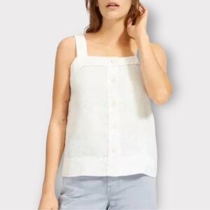 Everlane The Linen Picnic‎ Button Front Square Neck Tank White size 2